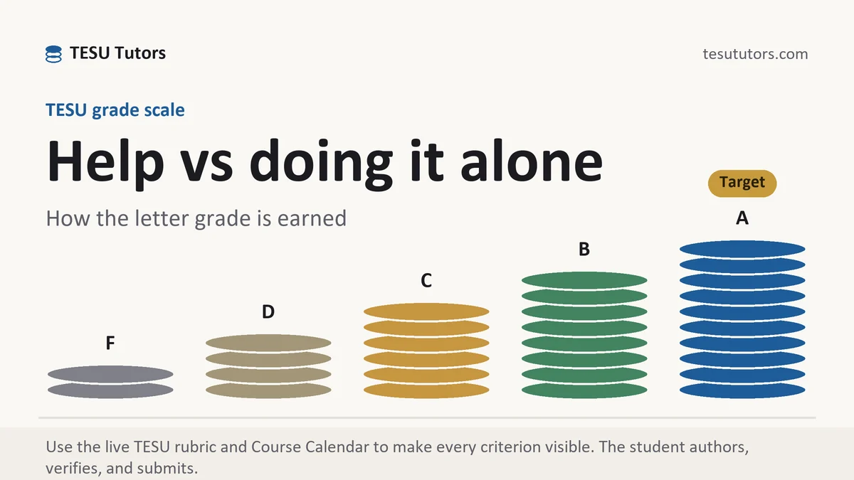 Help vs doing it alone at TESU, the grading standard every deliverable is built to, from TESU Tutors