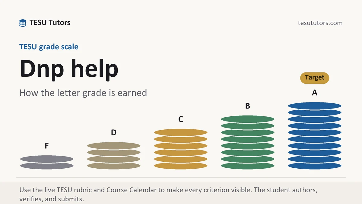Dnp help at TESU, the grading standard every deliverable is built to, from TESU Tutors