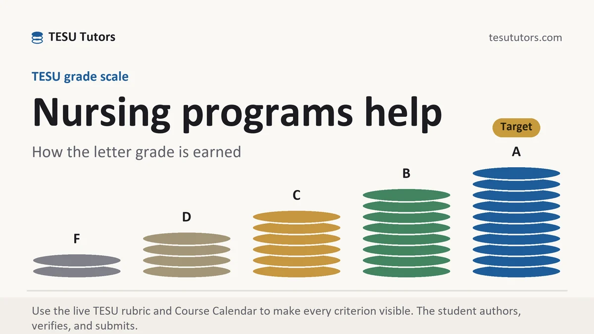 Nursing programs help at TESU, the grading standard every deliverable is built to, from TESU Tutors
