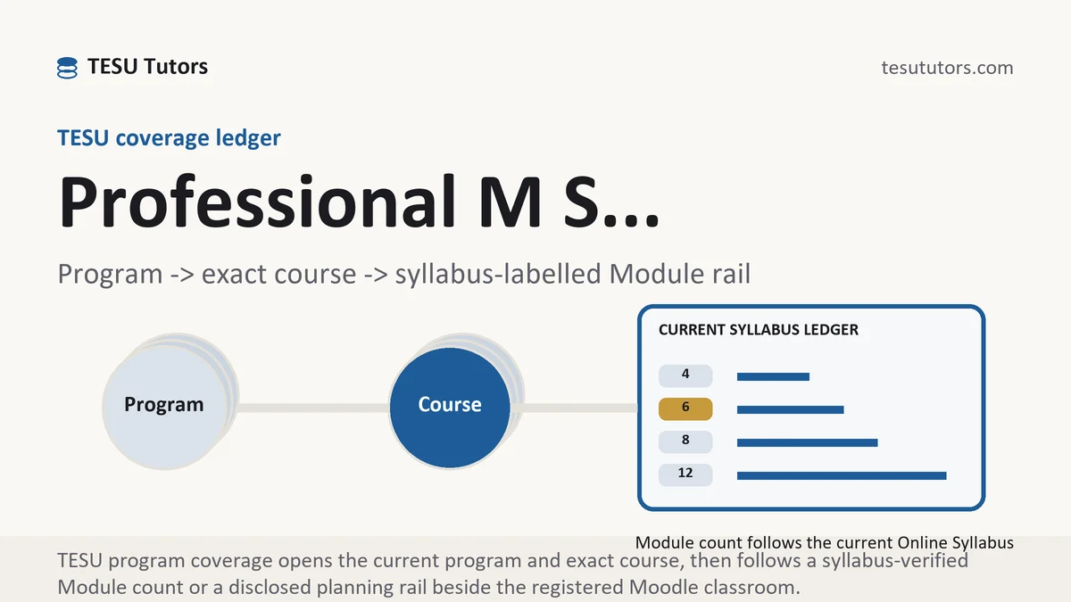 Program professional m s... at TESU, program to exact course code to a current syllabus-labelled Module rail, from TESU Tutors