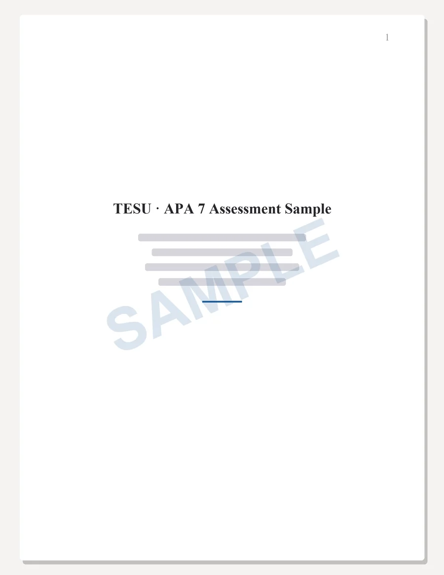 TESU sample paper preview, APA 7 title page, written to the scoring guide