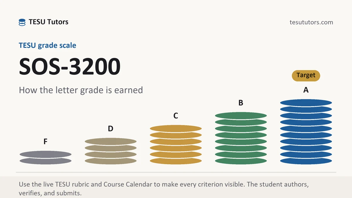 SOS-3200 grading scale at TESU, how the work is graded, from TESU Tutors