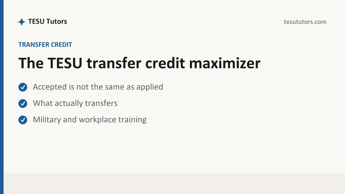 The TESU transfer credit maximizer, a TESU student guide, from TESU Tutors