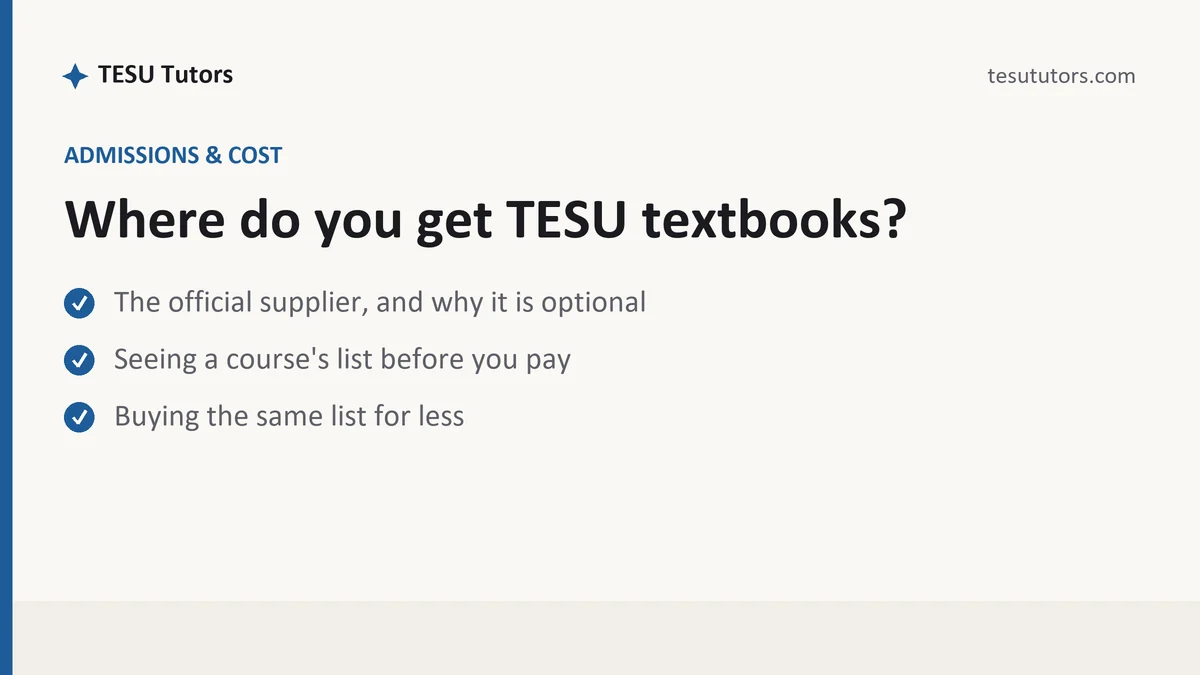 Where do you get TESU textbooks?, a TESU student guide, from TESU Tutors